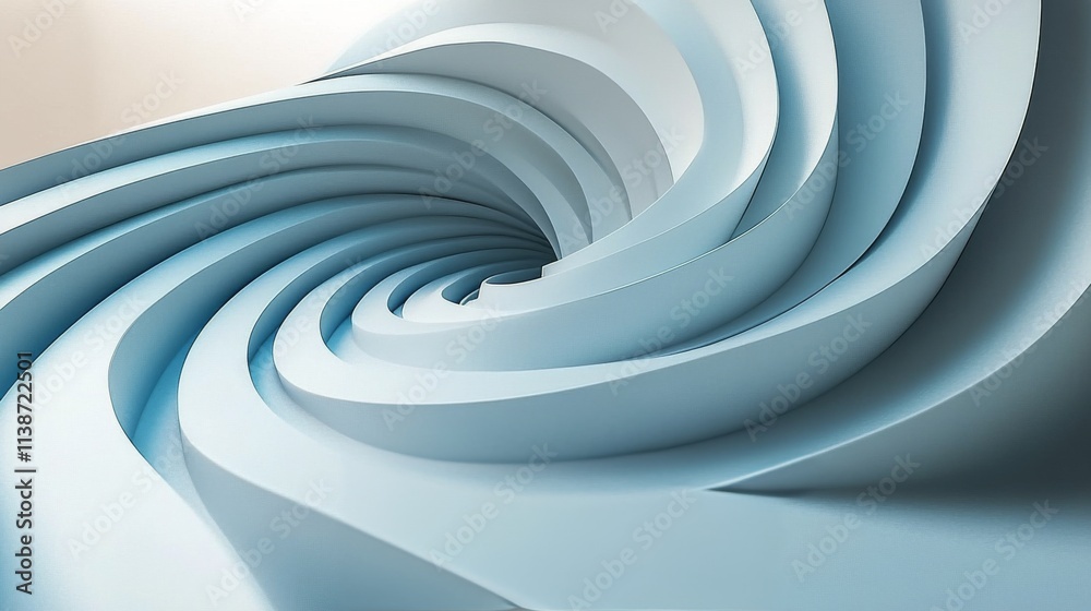 Fototapeta premium Swirling blue paper forms create a modern abstract design in a light environment