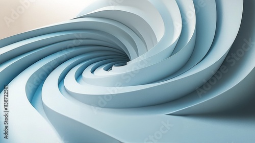 Swirling blue paper forms create a modern abstract design in a light environment