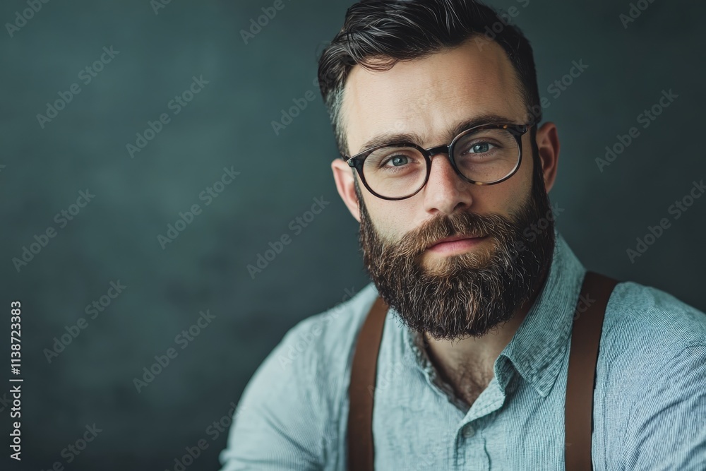 Stylish Young Man with Beard and Glasses Posing Against a Dark Background Stylish Young Man with Beard and Glasses Posing Against a Dark Background