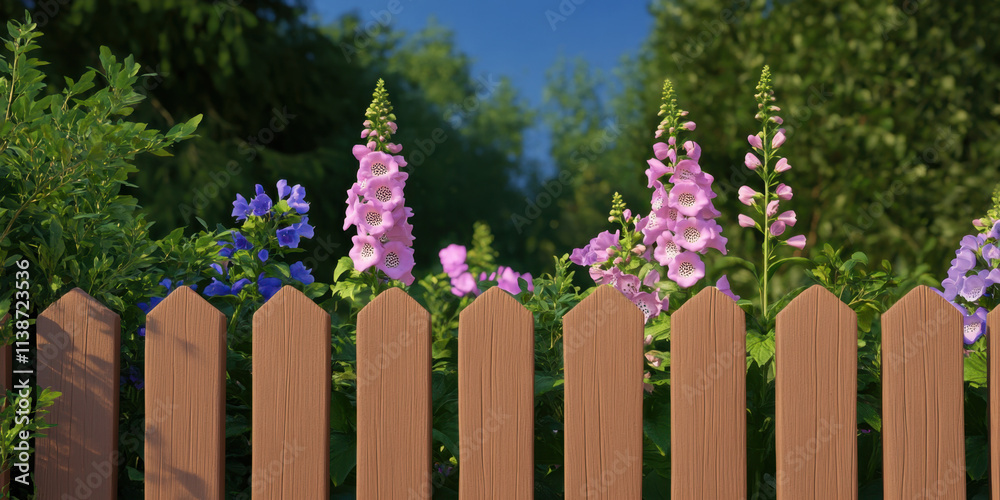 Fototapeta premium Wall flower blooming against a wooden fence wallpaper garden colorful outdoor daylight nature
