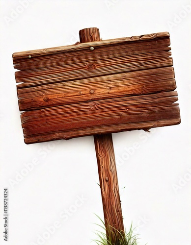 Realistic old wooden signboard isolated on white background