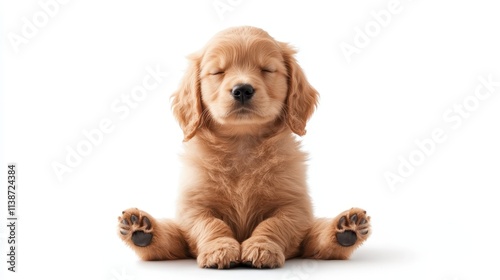 Enjoying a peaceful moment with a relaxed golden retriever puppy during a yoga session on a bright day