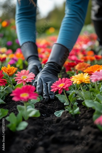 Vibrant flowers bloom in a sunny garden during springtime showcasing natures ...