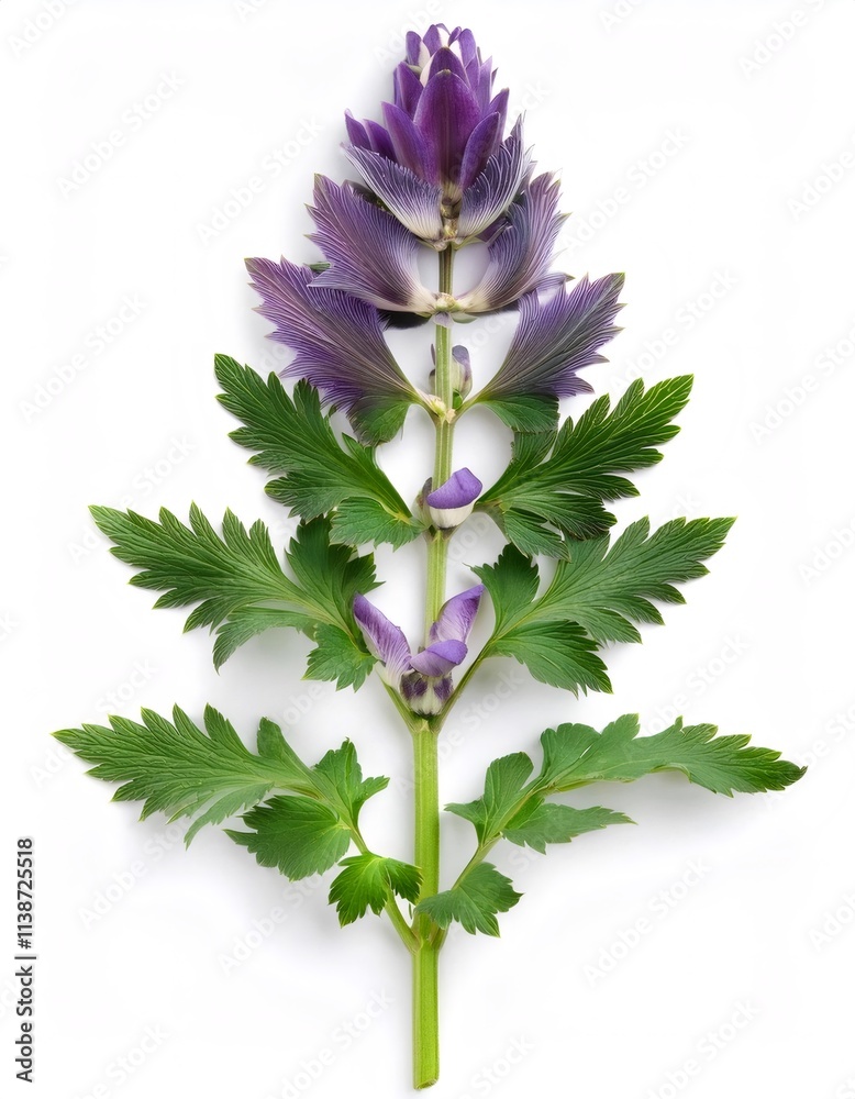 Obraz premium Acanthus mollis plant with stunning purple flower and lush green leaves in studio setting on white background