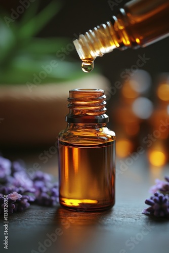 Relaxing moments with essential oil and flowers by candlelight