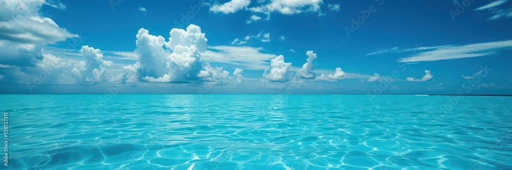 Blue ocean water surface with sunlight shining through the clouds, revealing a magical underwater world teeming with colorful marine life, beauty, summer Blue ocean water surface with sunlight shining through the clouds, revealing a magical underwater world teeming with colorful marine life, beauty, summer