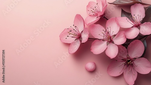 Beautiful cherry blossom flowers arranged on a soft pink background for artis...