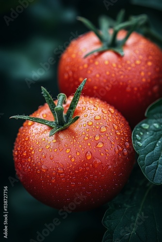 Fresh tomatoes and yellow fruits displayed at a market during rainy weather