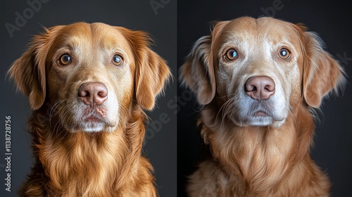 Happy dogs showcase joyful expressions in studio setting with simple background