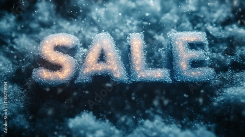 Sale sign covered in frost on a chilly winter day in a quiet outdoor setting