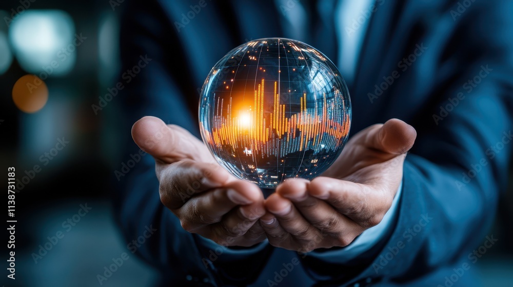 Fototapeta premium Office worker using a fortune telling ball against financial charts to forecast business trends