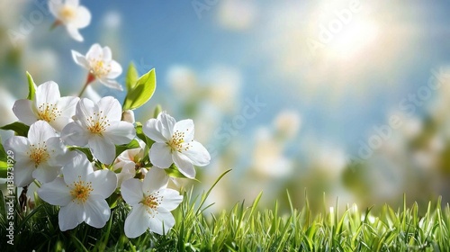 Vibrant wildflower meadow bathed in sunlight during a serene spring afternoon
