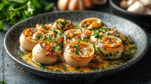 Savory garlic butter stuffed mushrooms served on a white plate