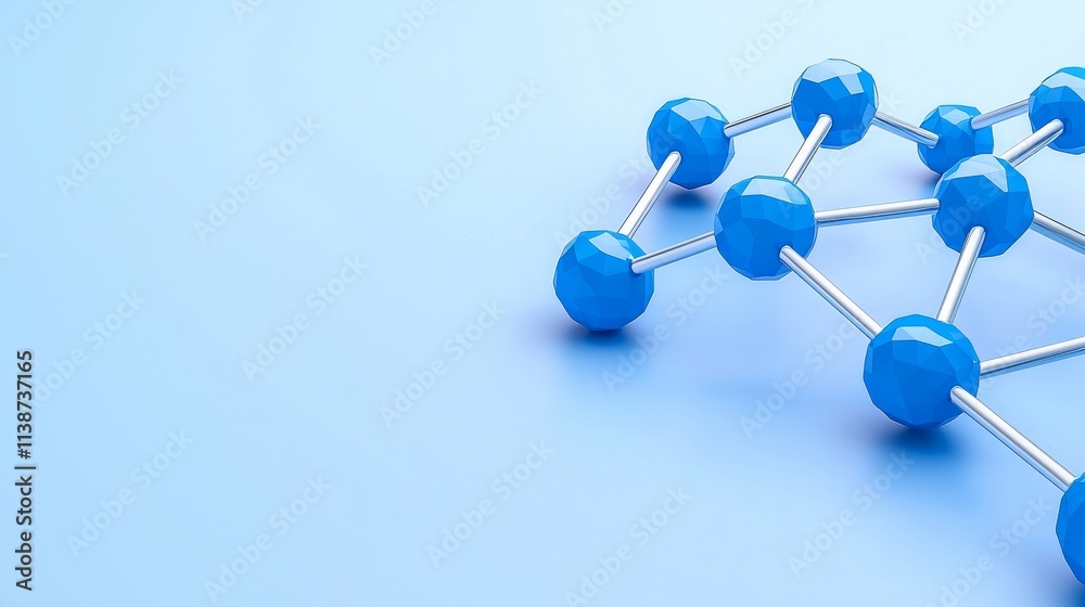 Fototapeta premium A sleek science fiction web banner featuring luminous low-poly water molecules against a dark blue backdrop.