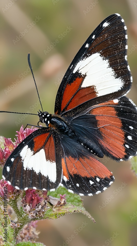Obraz premium A vibrant butterfly perched on a flower, showcasing its colorful wings.