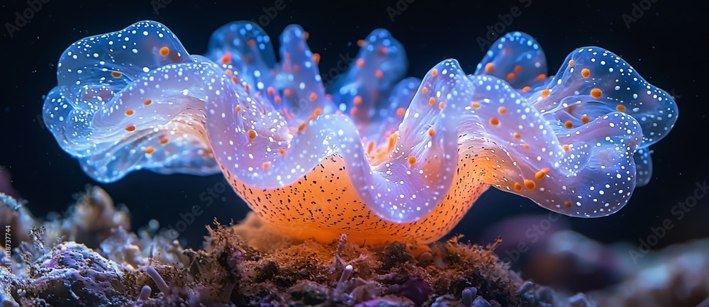 Naklejka premium A colorful nudibranch on a coral reef, highlighting marine biodiversity.