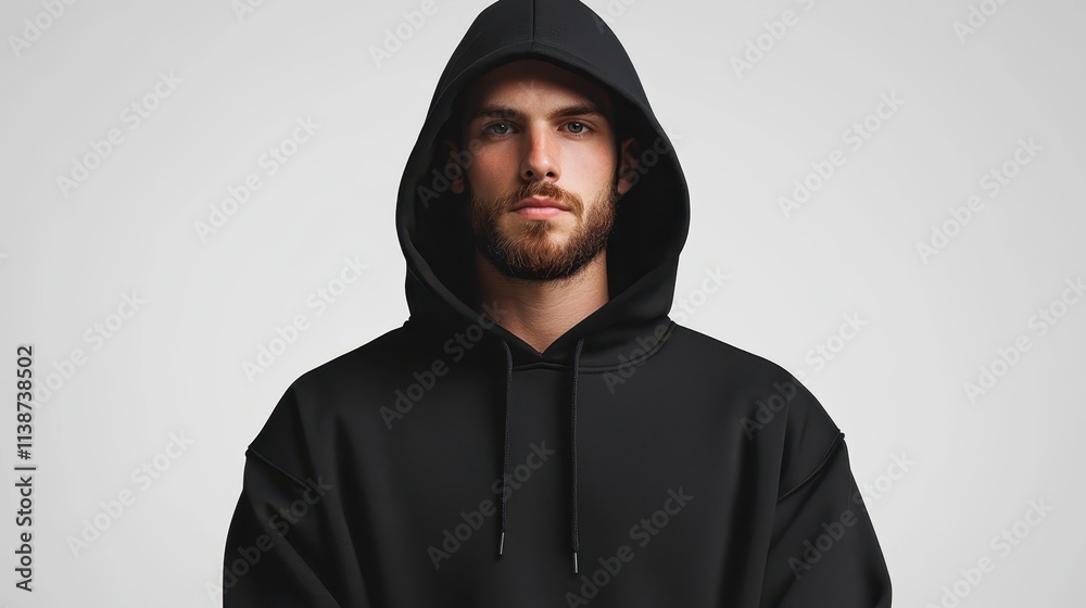 Black hoodie mockup template for design showcase on clean white background showcasing stylish urban wear Black hoodie mockup template for design showcase on clean white background showcasing stylish urban wear