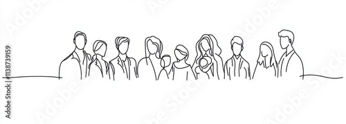 One line drawing of family members together, vector illustration with a simple, minimalistic style and a white background Generative AI