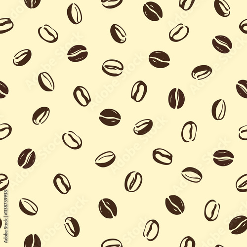 Seamless doodle coffee beans pattern. Hand drawn vector ilustration