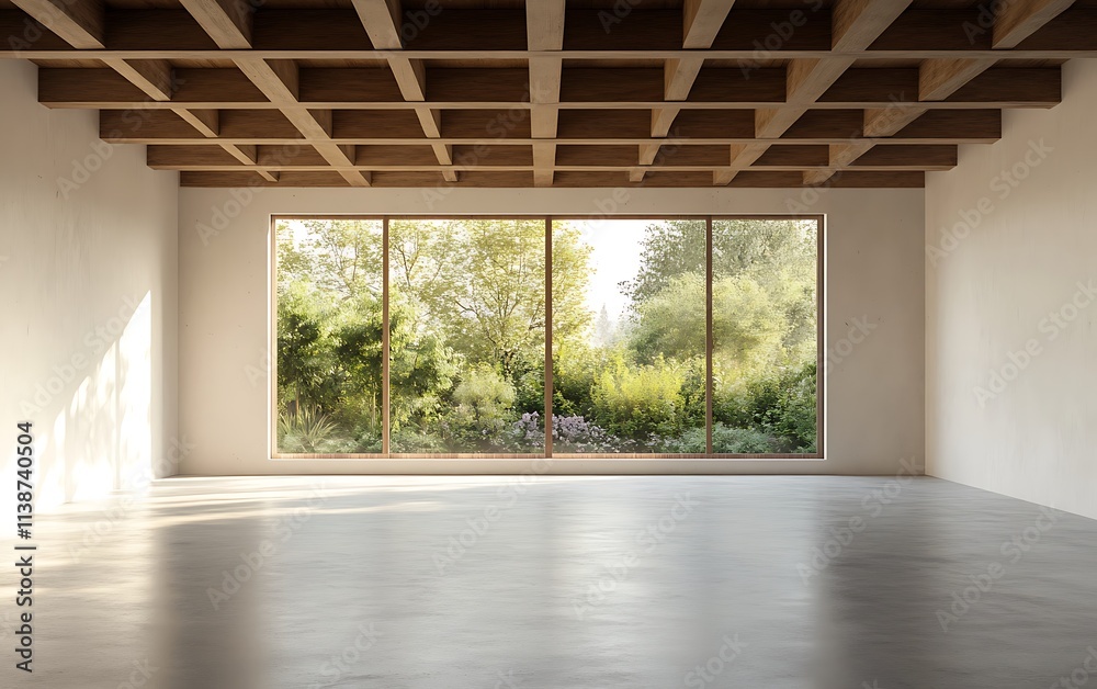 Obraz premium A spacious modern interior with an empty room, white walls, and a concrete floor