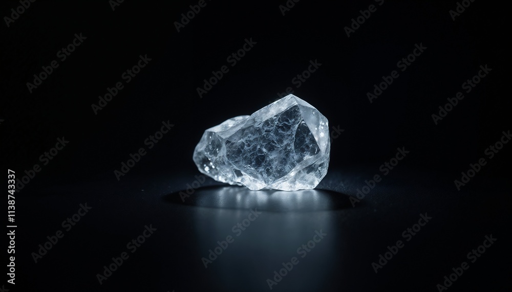Close-up of a crystal on pitch black background, allowing light to pass through with intricate details Close-up of a crystal on pitch black background, allowing light to pass through with intricate details