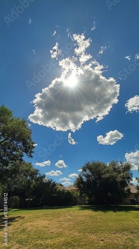 Bright fluffy clouds filling the blue sky during a sunny afternoon
