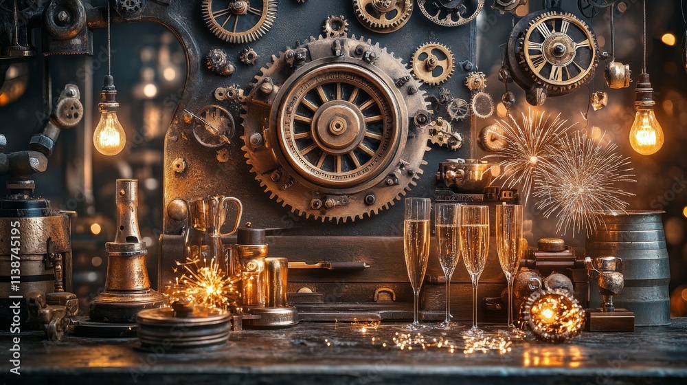 Festive table setting with wine glasses and holiday decorations during a celebration Festive table setting with wine glasses and holiday decorations during a celebration