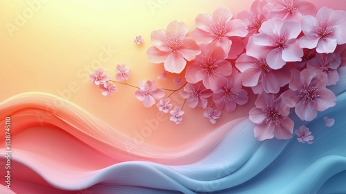 Beautiful cherry blossoms in soft light during springtime in a tranquil garde...