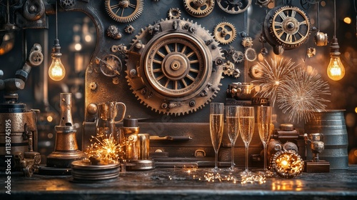 Festive table setting with wine glasses and holiday decorations during a cele...