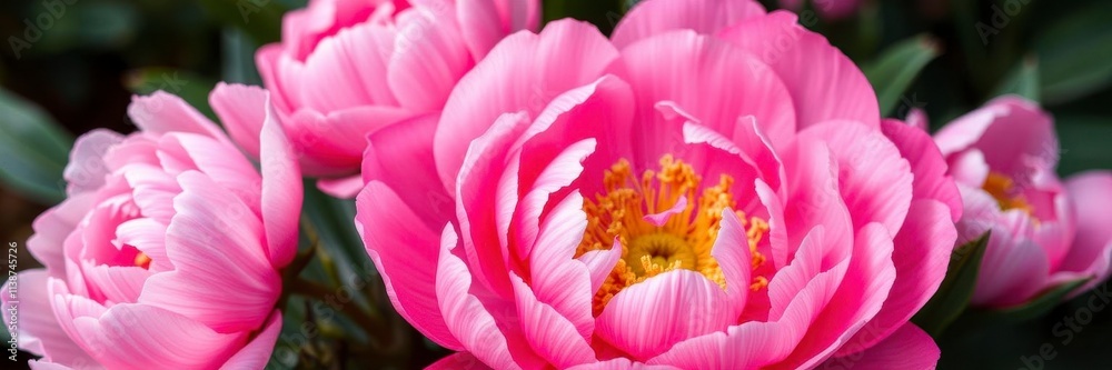 Fototapeta premium Close-up shot of beautiful pink peony flowers blooming in a lush garden, beauty, petal, background