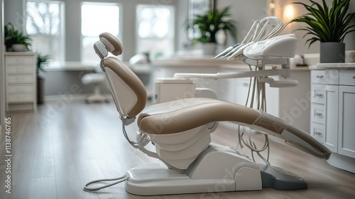 Modern dental clinic interior with comfortable equipment and bright natural l...