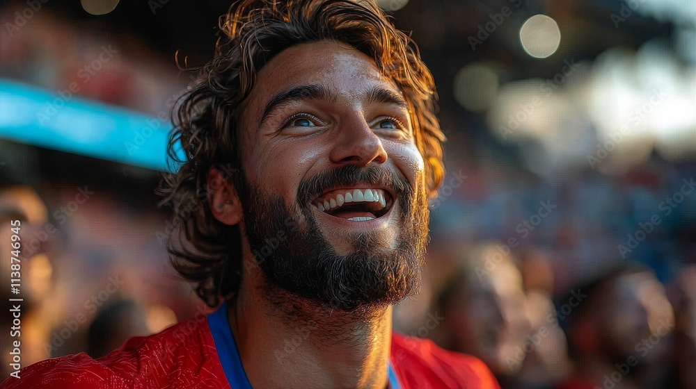 Obraz premium A fan ecstatic, bouncing up and down as their team nets the decisive goal.