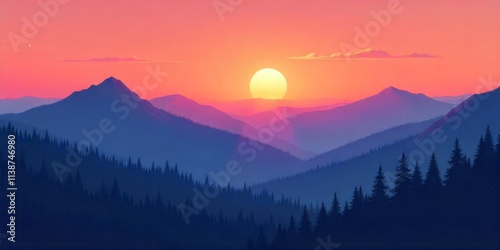 Colorful Mountain Sunset Silhouettes