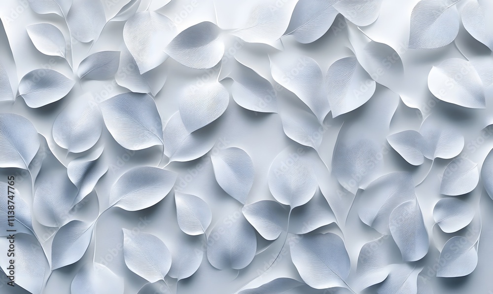 A detailed panorama of abstract white 3D tiles with leaf patterns A detailed panorama of abstract white 3D tiles with leaf patterns