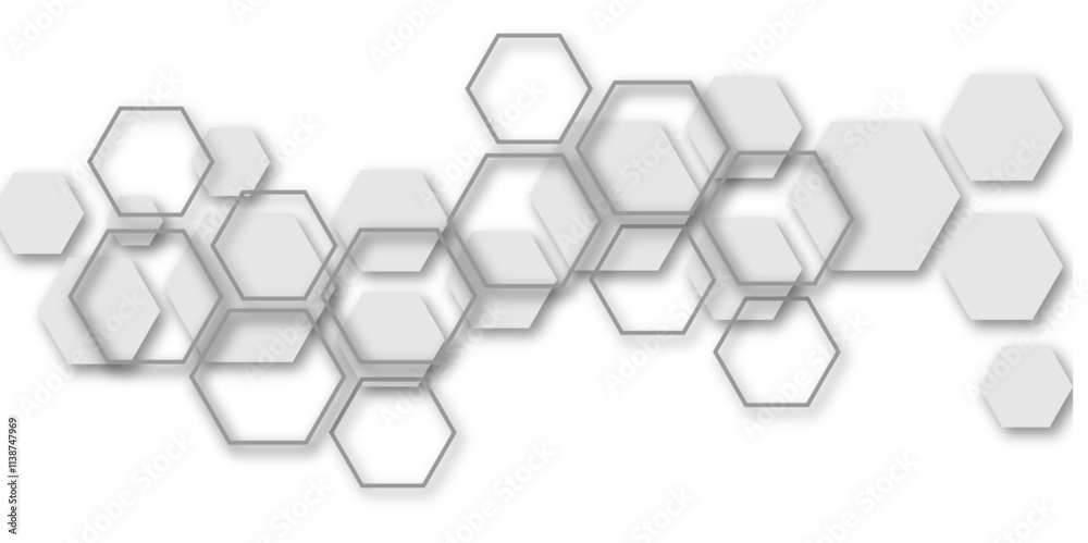 Abstract white and grey hexagon technology geometric pattern concept white background. Use for template, wallpaper, website vector illustration. Abstract white and grey hexagon technology geometric pattern concept white background. Use for template, wallpaper, website vector illustration.