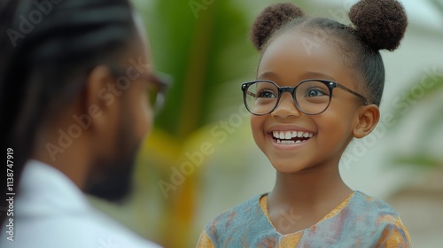 Joyful moment between a smiling girl and her father in a sunny outdoor setting