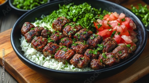 Fresh herb rolls grilled to perfection at a bustling outdoor market in the af...