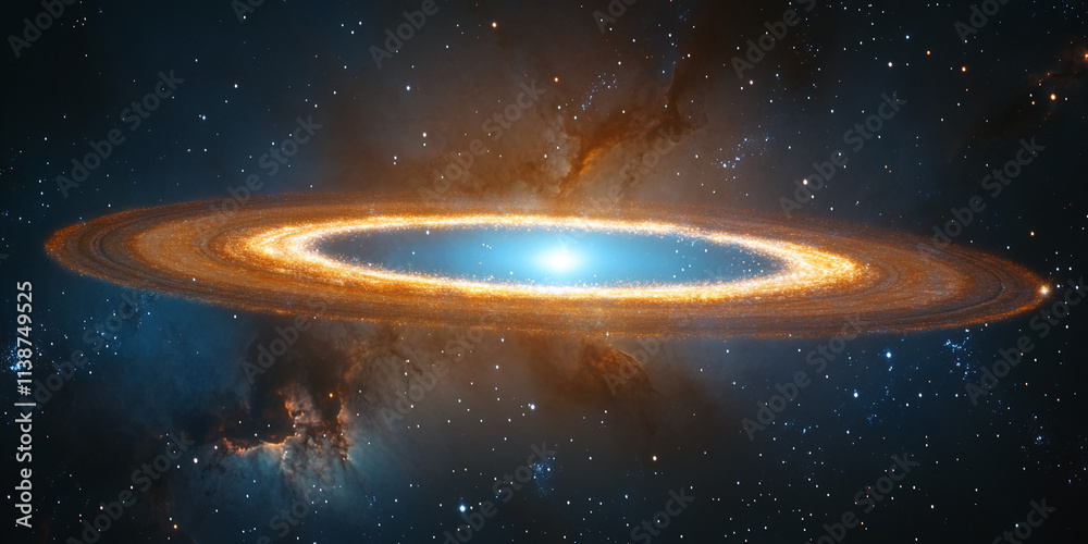 Vast galaxy with luminous core and swirling ring system captured in deep space Vast galaxy with luminous core and swirling ring system captured in deep space