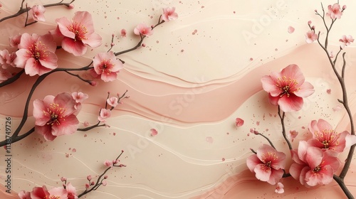 Beautiful cherry blossom flowers arranged on a soft pink background for artis...