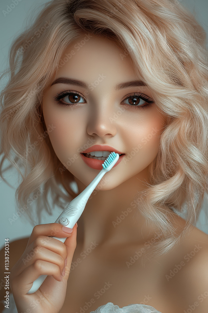 Beautiful woman brushing her teeth with an electric toothbrush Beautiful woman brushing her teeth with an electric toothbrush