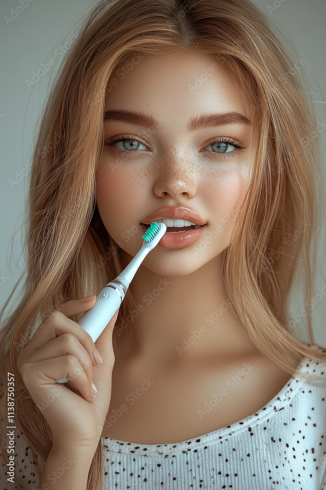 Beautiful woman brushing her teeth with an electric toothbrush Beautiful woman brushing her teeth with an electric toothbrush