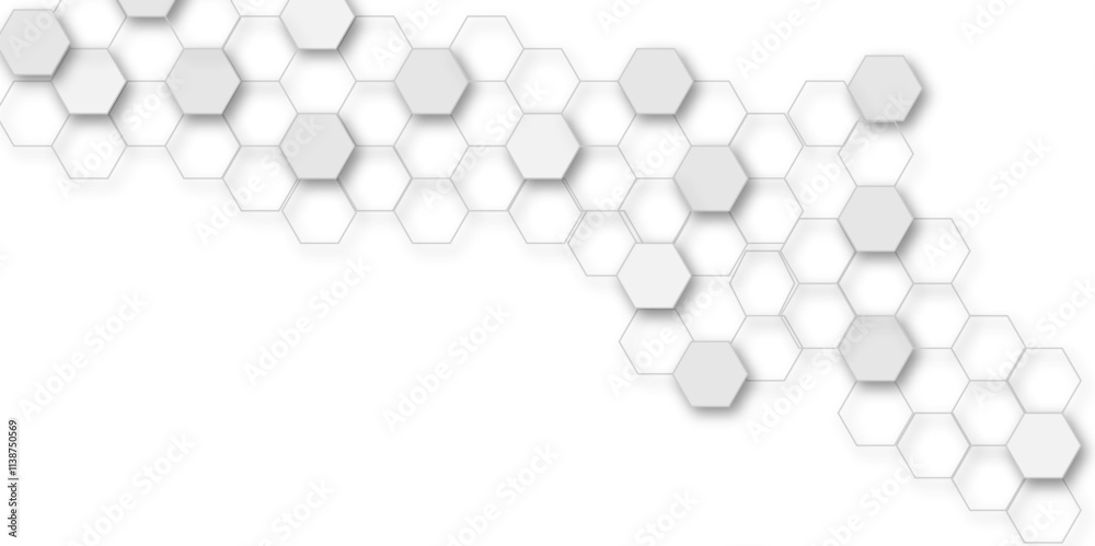 Abstract white and grey hexagon technology geometric pattern concept white background. Use for template, wallpaper, website vector illustration. Abstract white and grey hexagon technology geometric pattern concept white background. Use for template, wallpaper, website vector illustration.