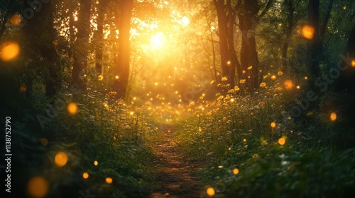 Enchanted Sunset Forest Path: A Magical Evening Stroll