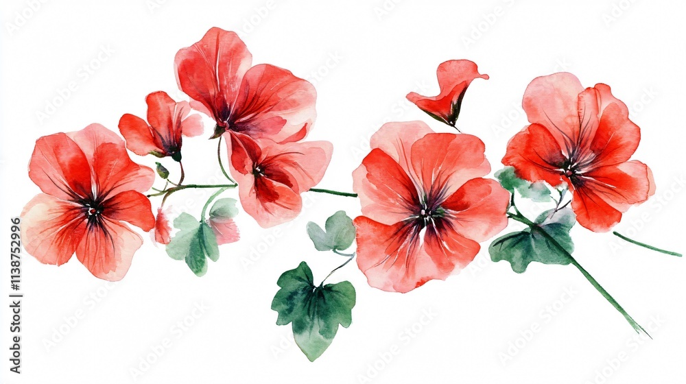 Obraz premium Red Watercolor Flowers: A Delicate Floral Painting