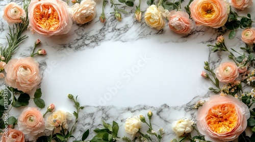 Floral arrangement in soft pastel colors creating a heart shape on a blank ba...