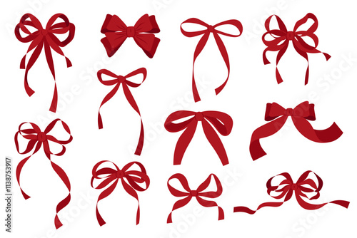 Minimalist hand-drawn ribbon and bow collection. Vector illustration in flat style