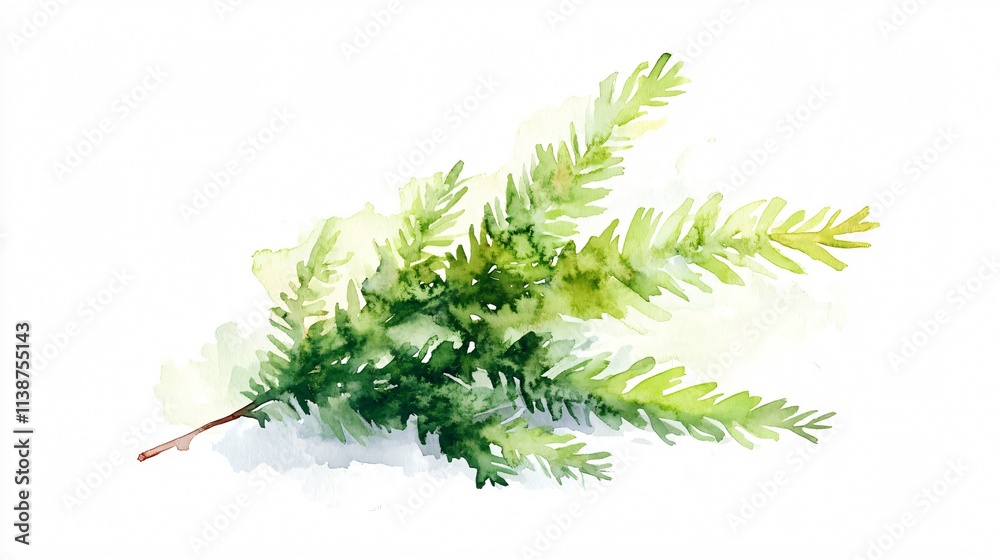 Fototapeta premium Watercolor Evergreen Sprig: A Botanical Illustration