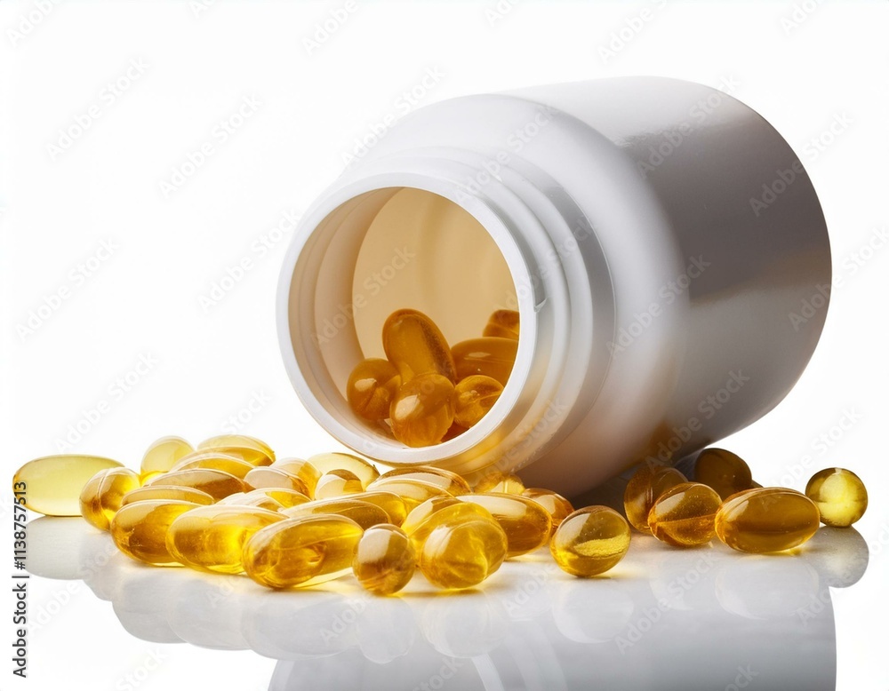 white bottle with yellow capsules on white background transparent white bottle with yellow capsules on white background transparent