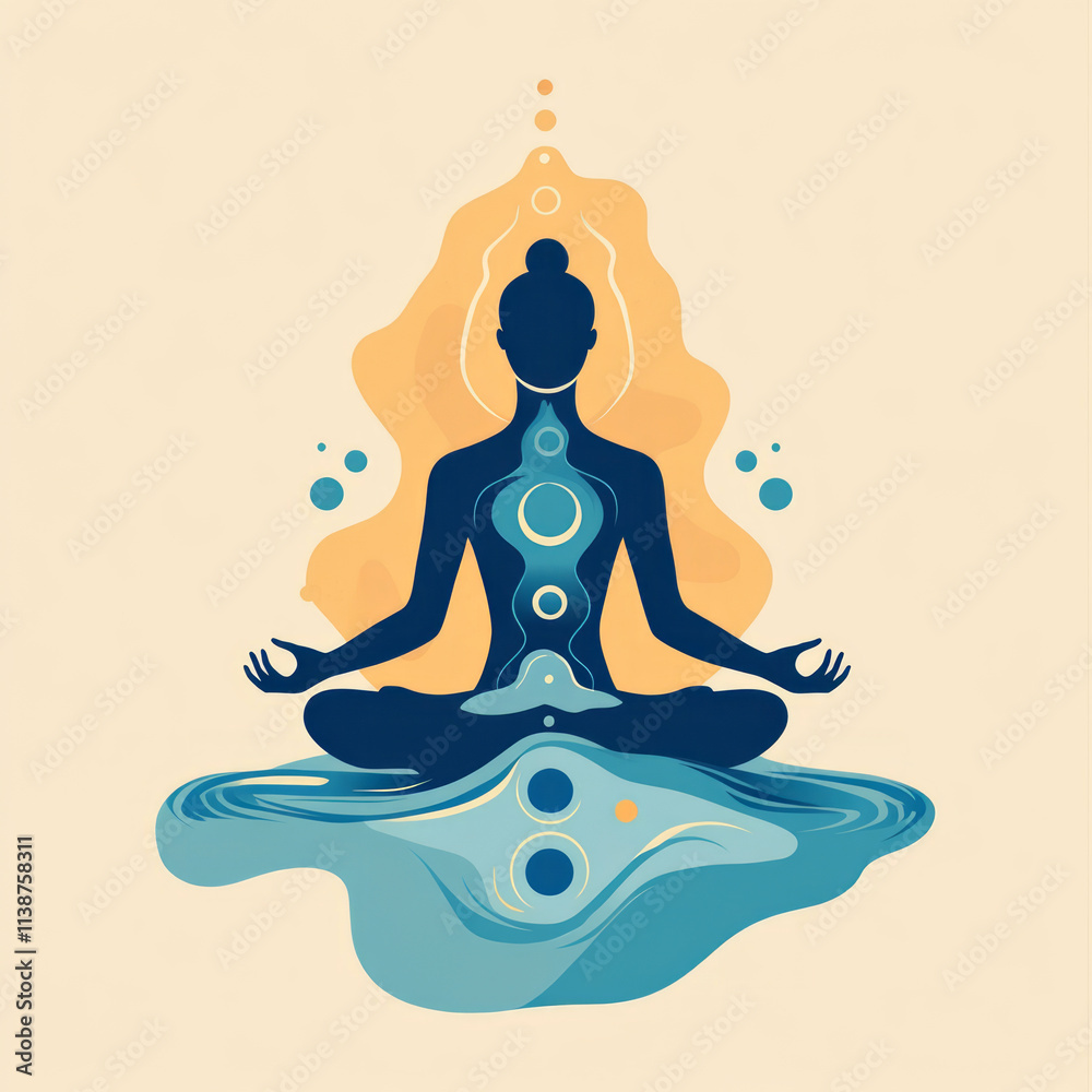 Illustration of a Person in Lotus Position Meditating, Generative AI Illustration of a Person in Lotus Position Meditating, Generative AI