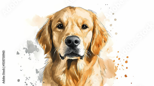 Stylish hand drawn watercolor illustration of a golden retriever. Aureate. Illustration